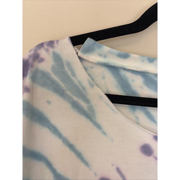 Mono B Blue Purple Tie Dye Raw Neckline Tee Tshirt Shirt Womens Large NEW NWT - Picture 3 of 11